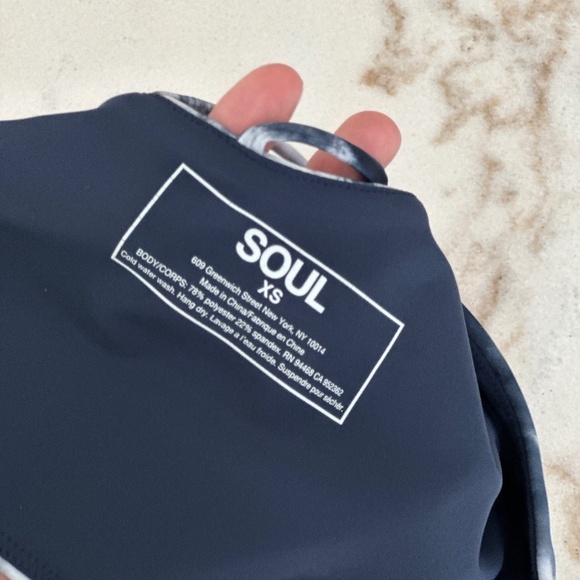 soul by soulcycle tye dye one shoulder sports bra | size S | Navy + White - Picture 4 of 16